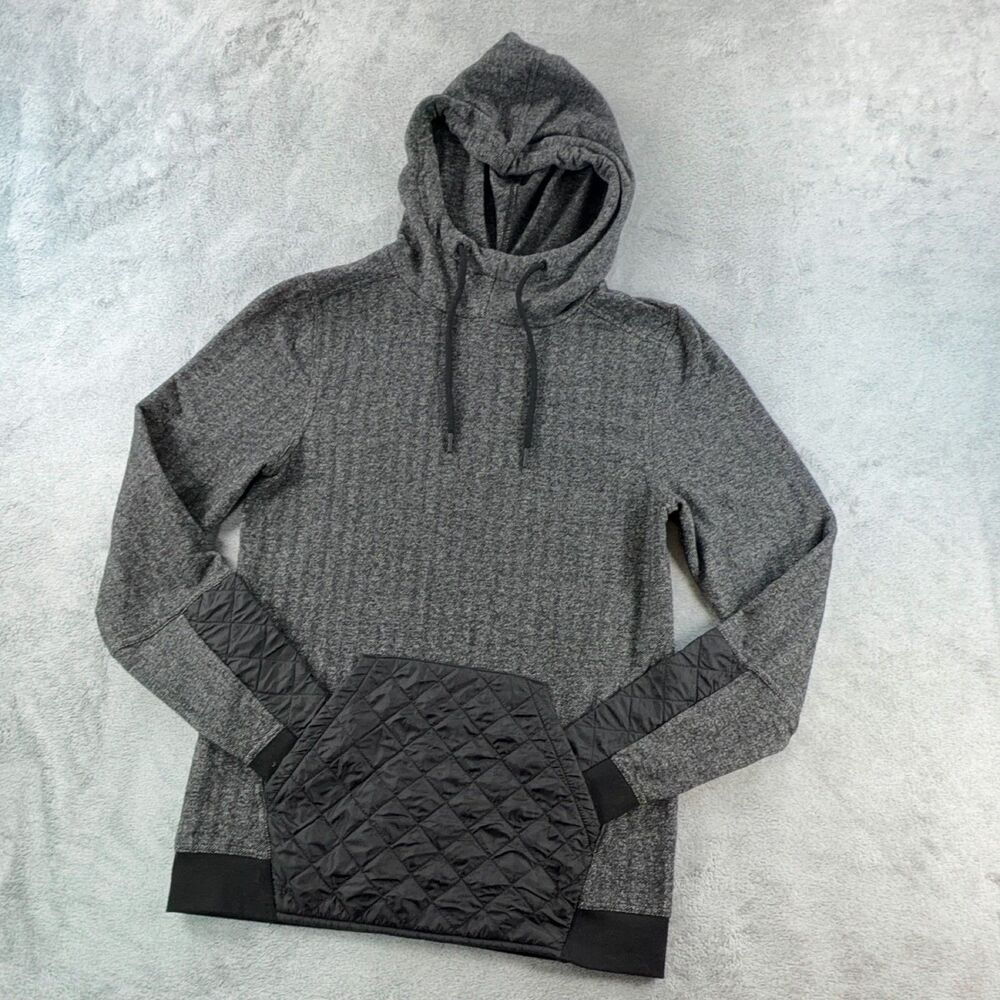 Buckle Black Men's Hoodie Small Gray Pullover Quilted Knit Drawstring Pockets